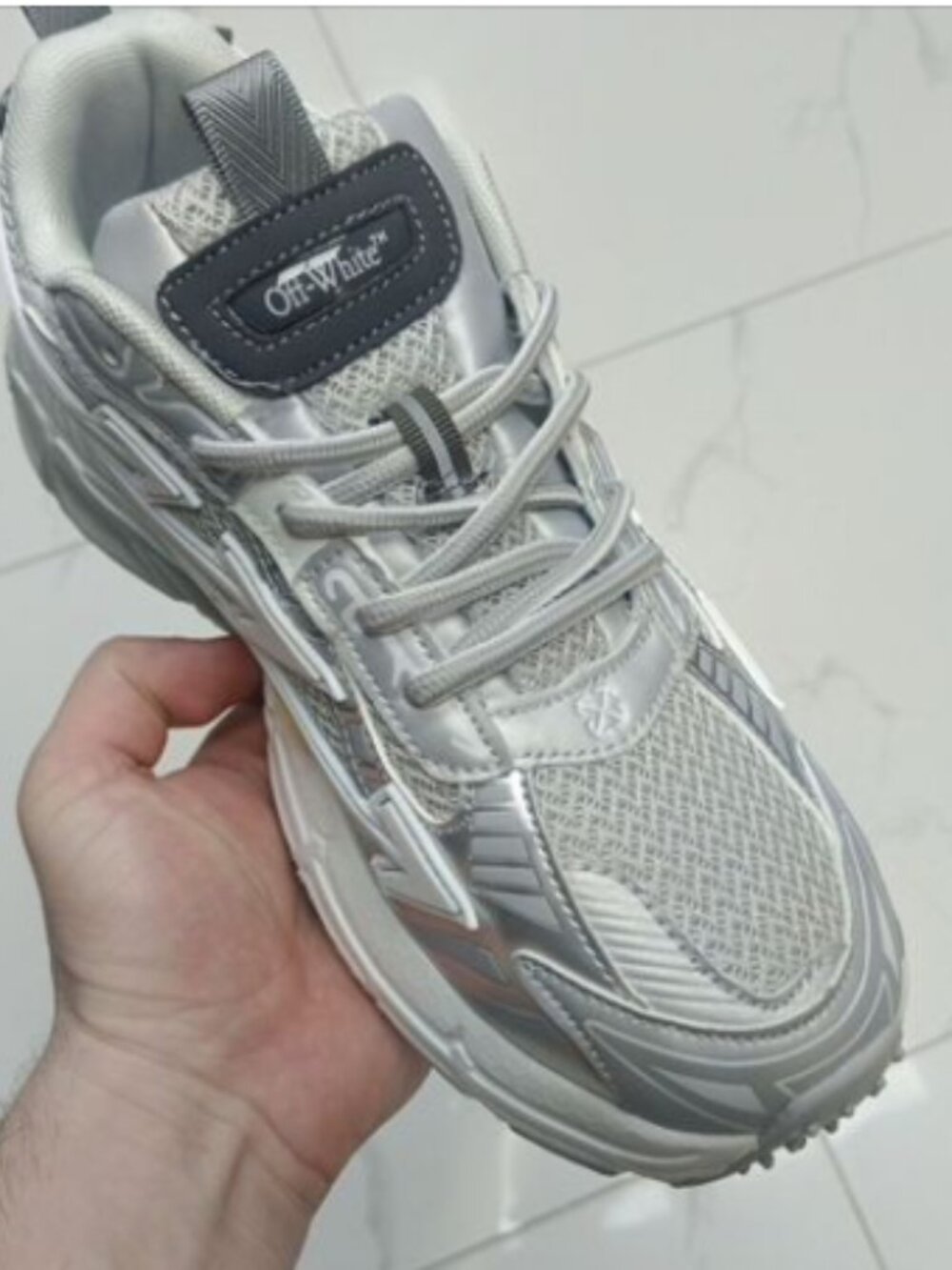 Off-White White Silver Chunky Running Sneakers Men's Athletic Shoes